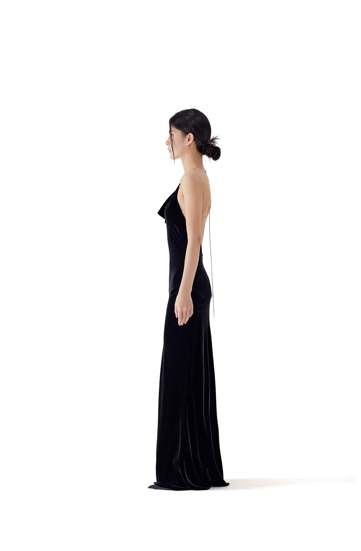 VELVET/SATIN CHAIN MAXI DRESS