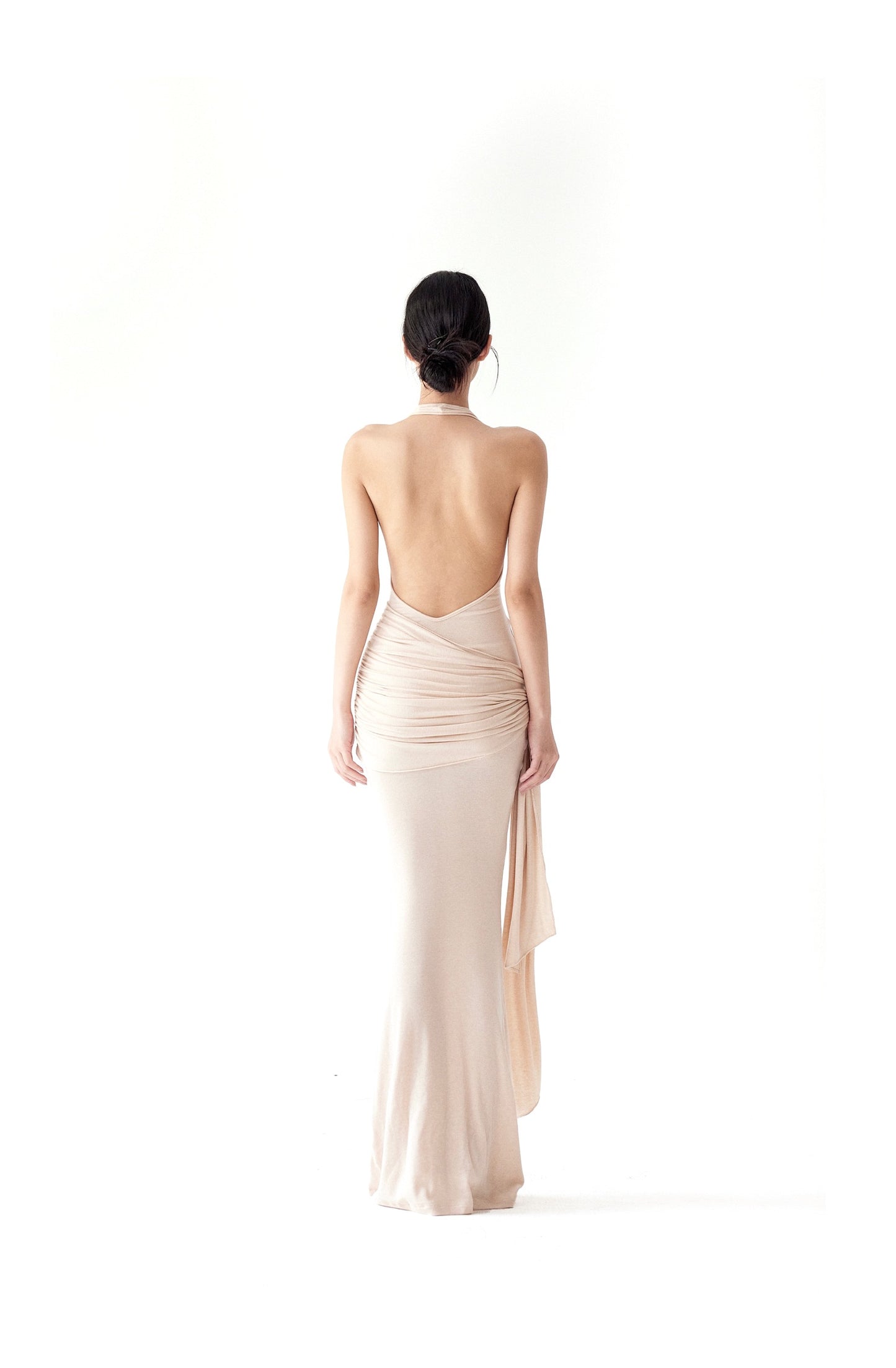 ASYMMETRIC HALTER NECK BACKLESS DRESS