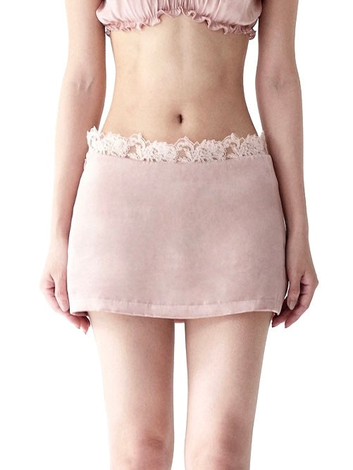 LACE-TRIMMED MINI SKIRT WITH LEGGINGS