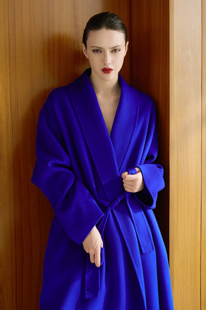 BELTED ROBE COAT / KLEIN BLUE