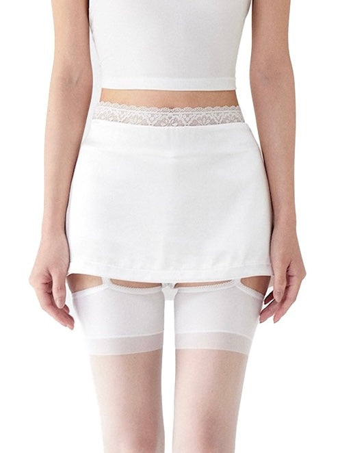LACE-TRIMMED MINI SKIRT WITH LEGGINGS