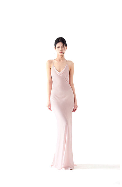 VELVET/SATIN CHAIN MAXI DRESS