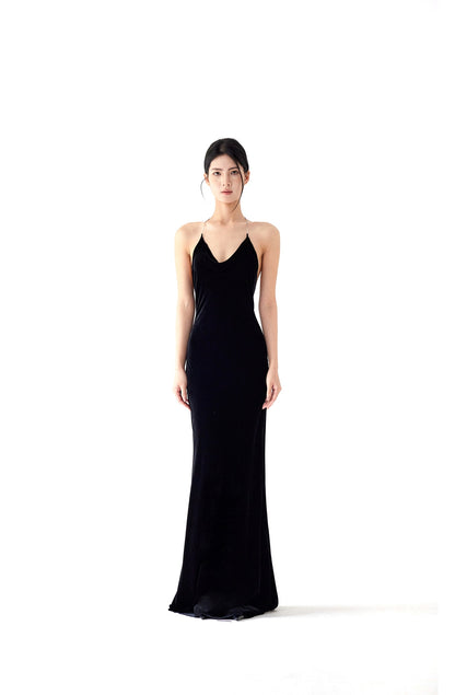 VELVET/SATIN CHAIN MAXI DRESS