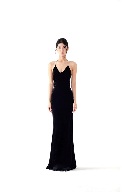 VELVET/SATIN CHAIN MAXI DRESS