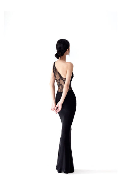 ONE-SHOULDER MAXI DRESS WITH LACE PANELS
