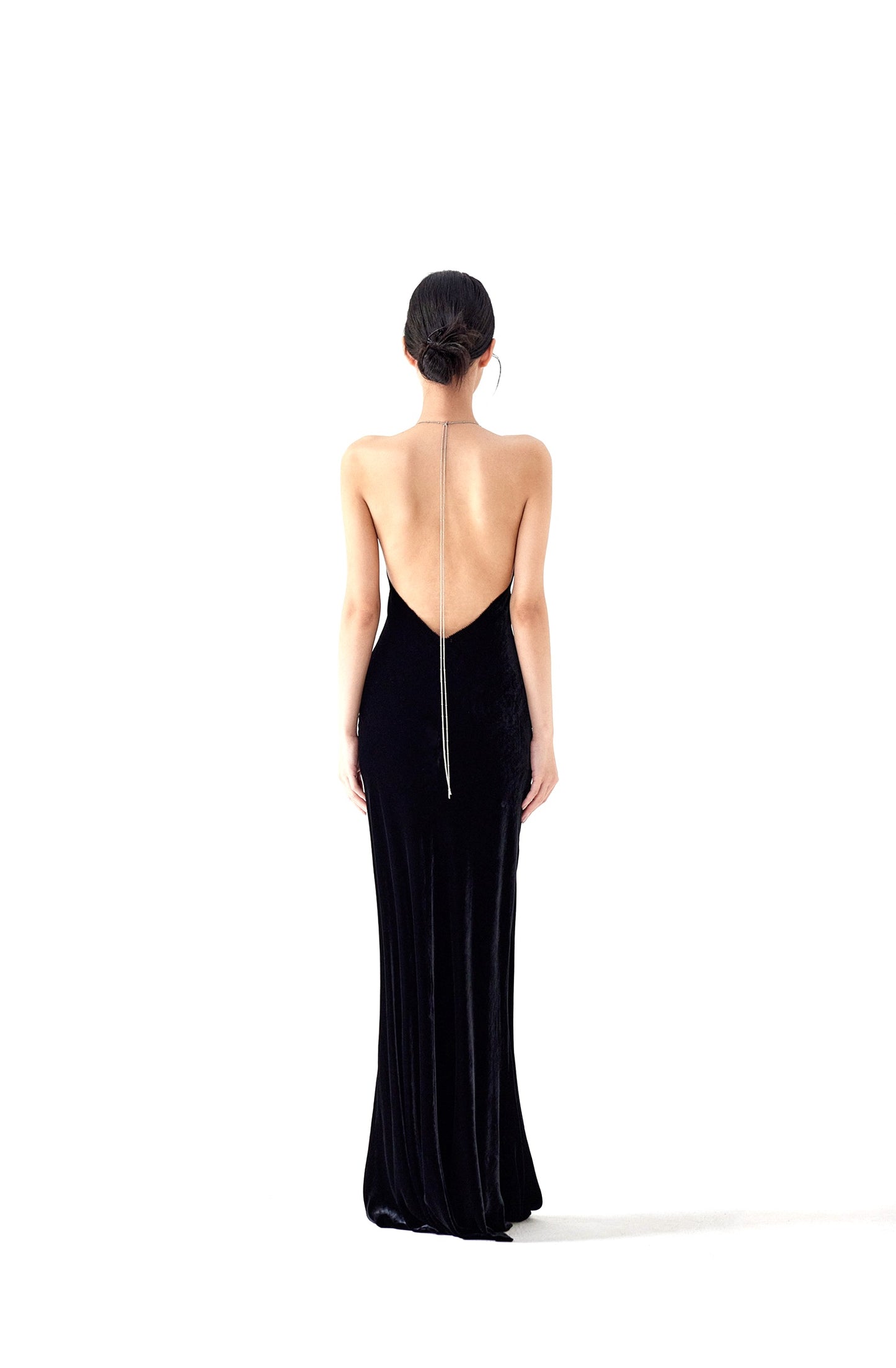 VELVET/SATIN CHAIN MAXI DRESS